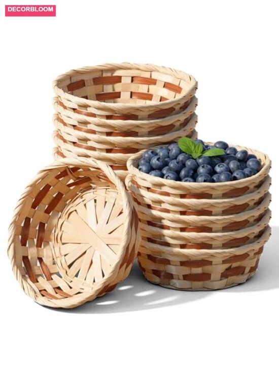 Other - 12 Pack 7" Round Woven Bamboo Bread Baskets for Serving & Storage